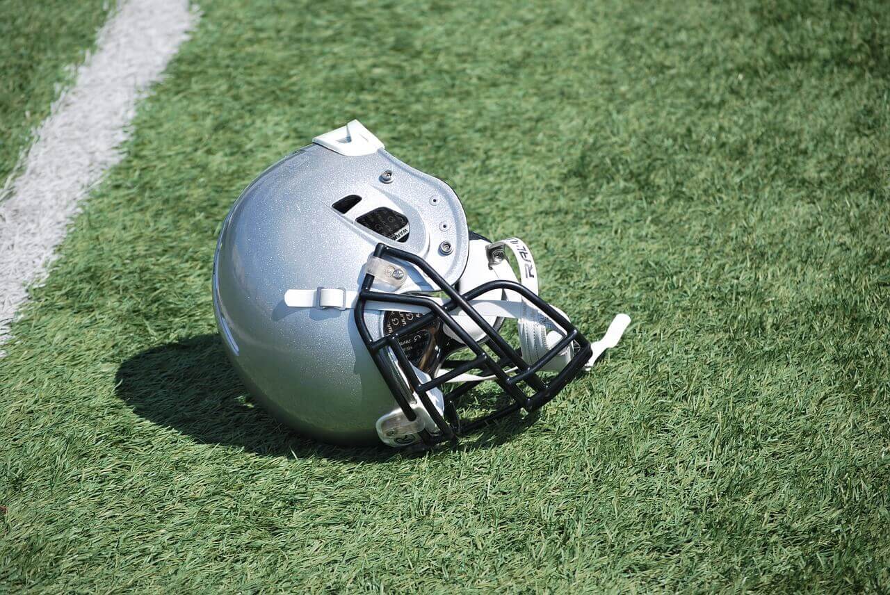Football helmet on the field