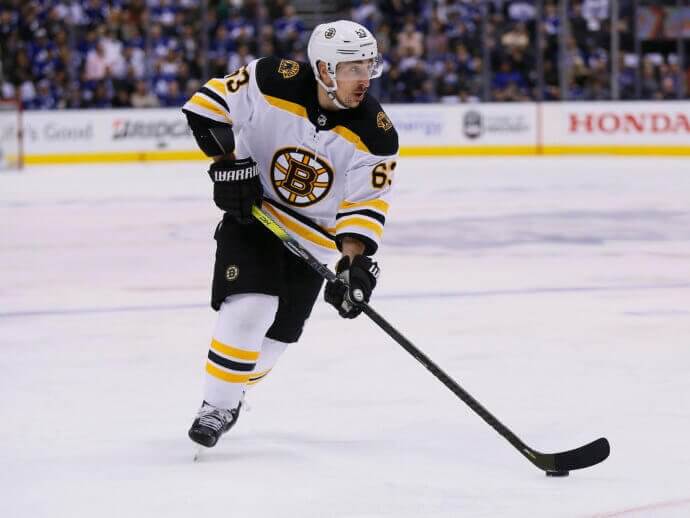 Boston Bruins forward Brad Marchand in the 2019 Stanley Cup Playoffs at Scotiabank Arena