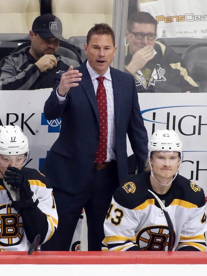 Boston Bruins head coach Bruce Cassidy against the Pittsburgh Penguins during the second period at PPG PAINTS Arena