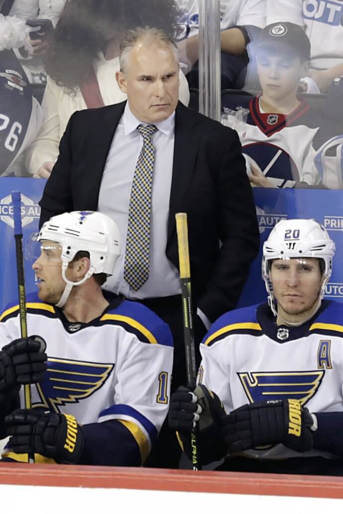 St. Louis Blues Head Coach Craig Berube in game five of the first round of the 2019 Stanley Cup Playoffs at Bell MTS Place