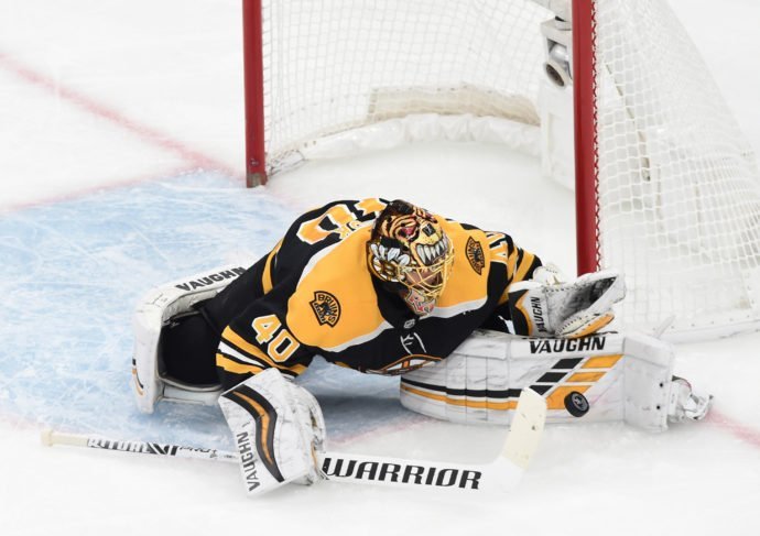 Boston Bruins goaltender in game one of the Eastern Conference Final of the 2019 Stanley Cup Playoffs against the Carolina Hurricanes at TD Garden