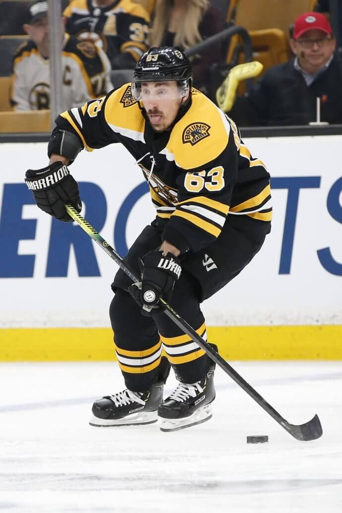 Boston Bruins left wing Brad Marchand in game one of the Eastern Conference Final of the 2019 Stanley Cup Playoffs against the Carolina Hurricanes at TD Garden