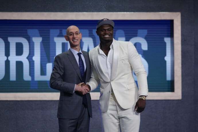 Zion Williamson and NBA commissioner Adam Silver