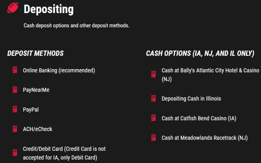 PointsBet Depositing Options