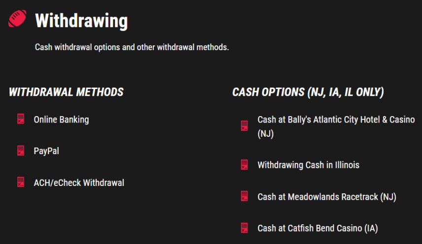 PointsBet Withdrawal Options, All States