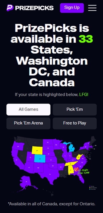 PrizePicks Mobile Homepage