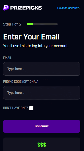PrizePicks Registration Step One