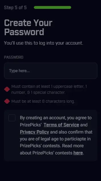 PrizePicks Registration Step Five